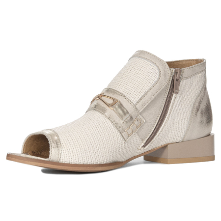 Maciejka Skórzane Botki Peep Toe Złote 06934-25/00-1