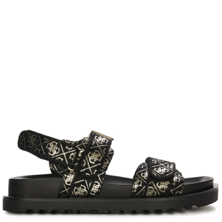 Guess Wzorzyste Sandały Na Platformie Z Rzepem Czarne FL6FBS-FAL03-BLK