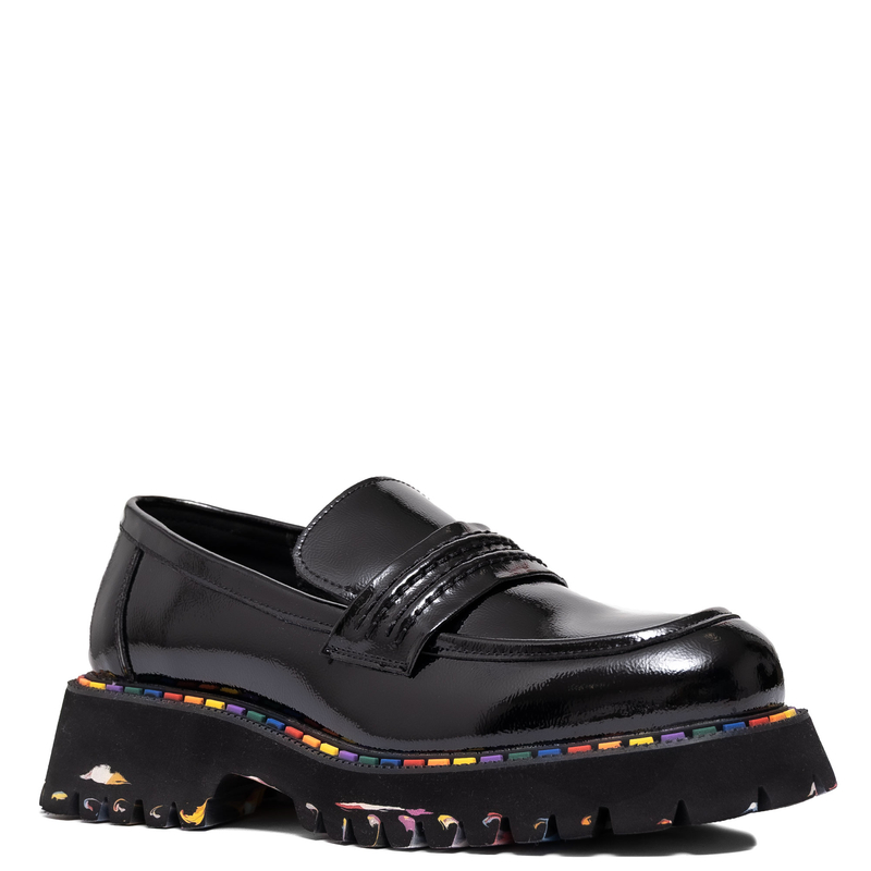 T. Sokolski Patent Leather Platform Loafers Chunky Sole Black CH-J25-75-BLK-L