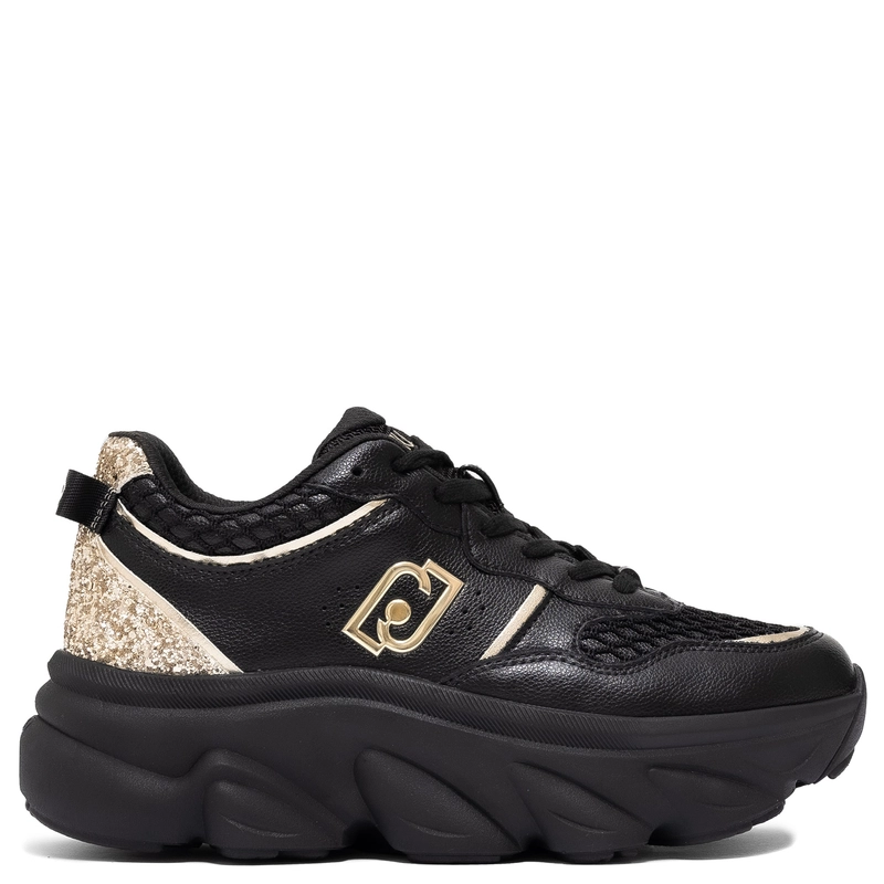 Liu Jo Chunky Platform Sneakers Light Gold Glitter Heel Black BF5061-PX783-GOLD