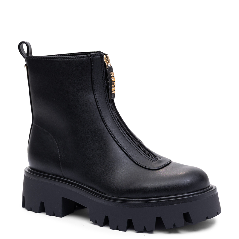 Guess Stylish Women's Platform Ankle Boots With Golden Front Zipper Black FLFRR2-ELE10-BLK