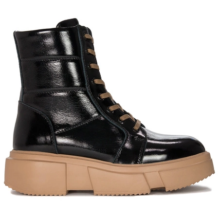 Botki Venezia Black skórzane lakierowane Czarne