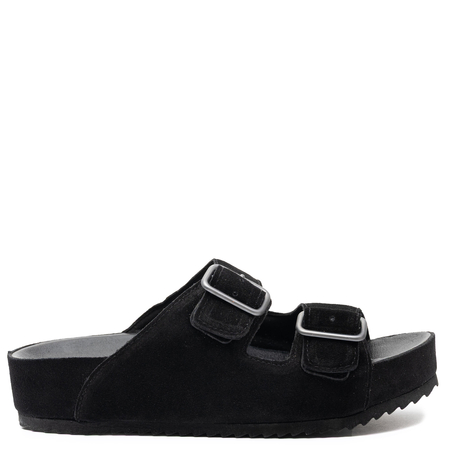 Verbenas Elena Women's Suede Slides On Platform Black ELENA-SERRAJE-NEG