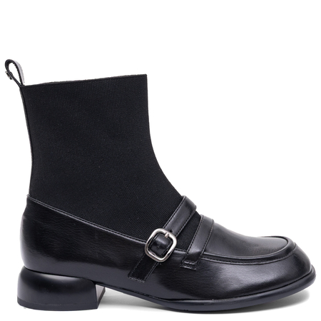 Maciejka Leather Sock Ankle Boots With Buckle Black K7766-01/00-7
