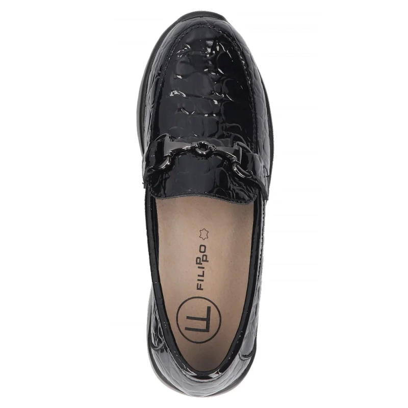 Filippo Patent Croco Wedge Loafers Horsebit Black DP8101-26-BK