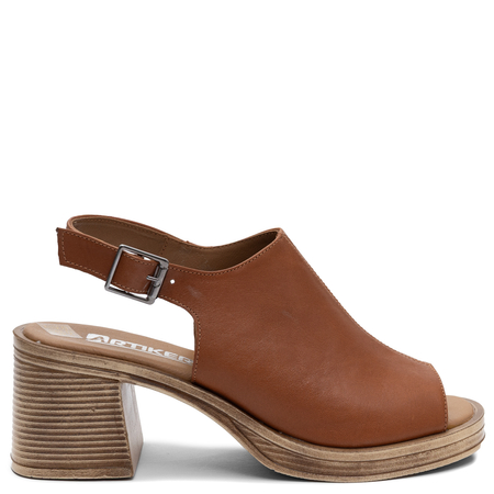 Artiker Comfortable Leather Block Heel Sandals Brown 58C3106