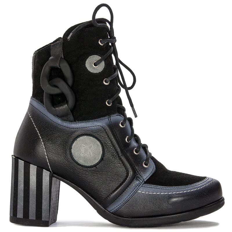 Botki damskie Maciejka skórzane na słupku czarno-białe