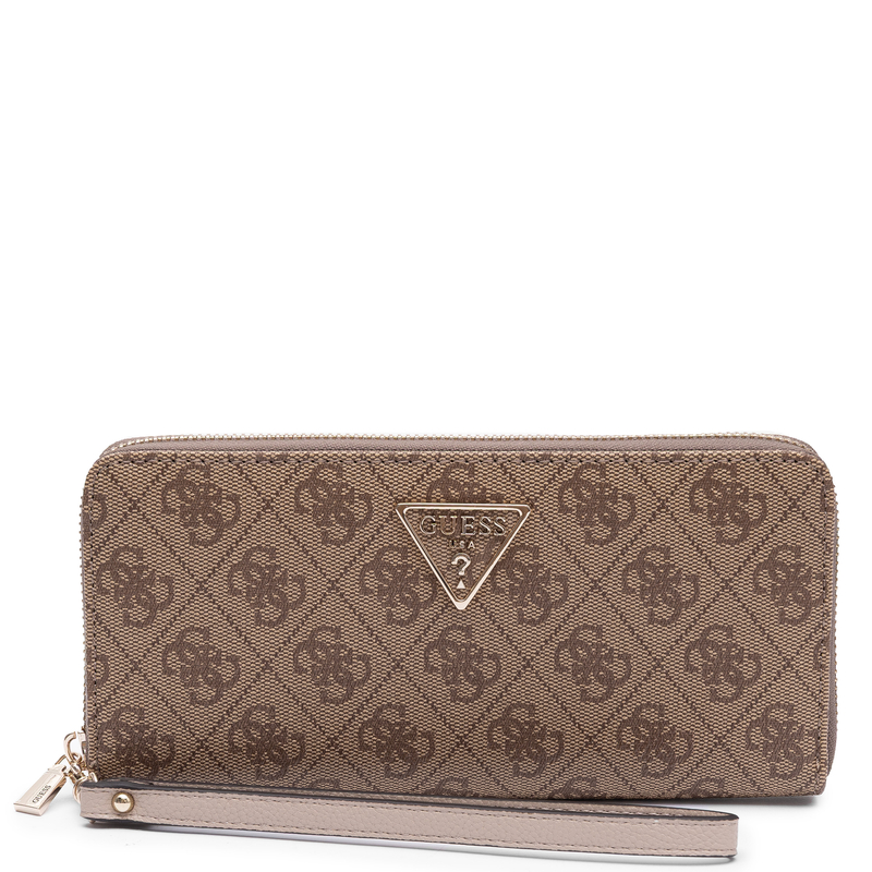 Guess Elegancki Zapinany Na Zamek Portfel Damski Z Paskiem Beżowy SWSG7459146-LATTE