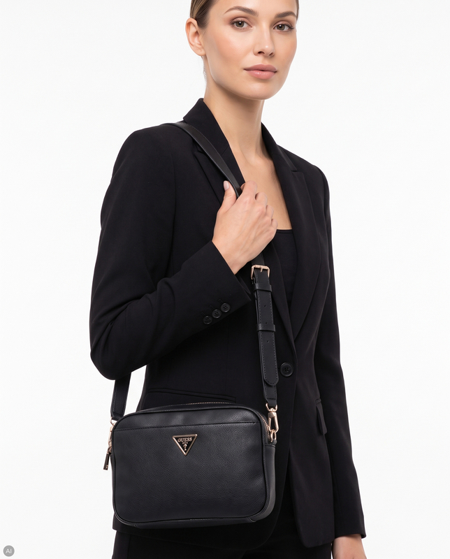 Guess Meridian Torebka Listonoszka Gładka Czarna HWBG6974140-BLACK