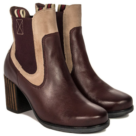 Maciejka Leather Ankle Boots Contrast Trim Burgundy 03759-23/00-3