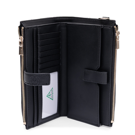 Guess Elegancki Zapinany Na Zamek Portfel Damski Z Paskiem Czarny SWPD2222157-BLACK