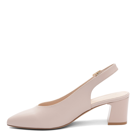 Sergio Leone Pointed Toe Slingback Pumps On Block Heel Beige SK-463-KR-R