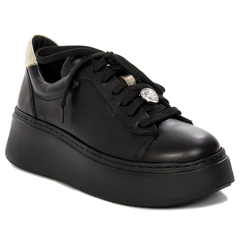 Maciejka Women's Black Genuine Leather Lace-Up Platform Sneakers 06191-01/00-8