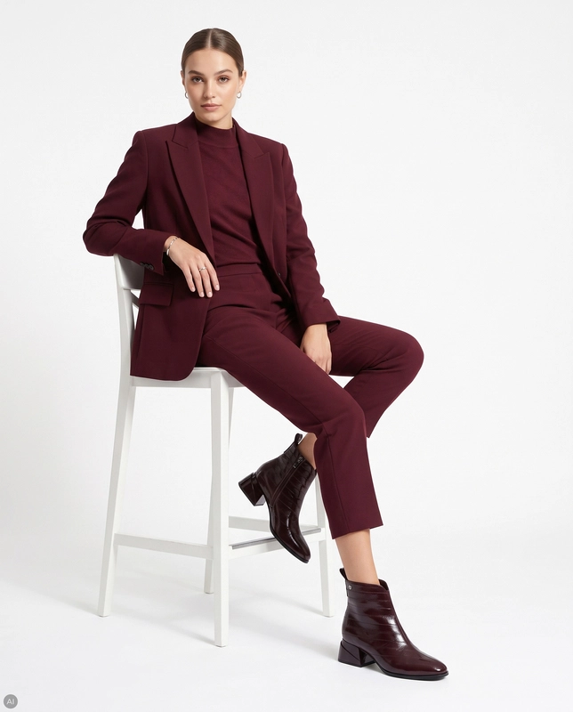 Maciejka Elegant Leather Ankle Boots Pointed Toe Geometric Heel Burgundy K7675-23/00-7