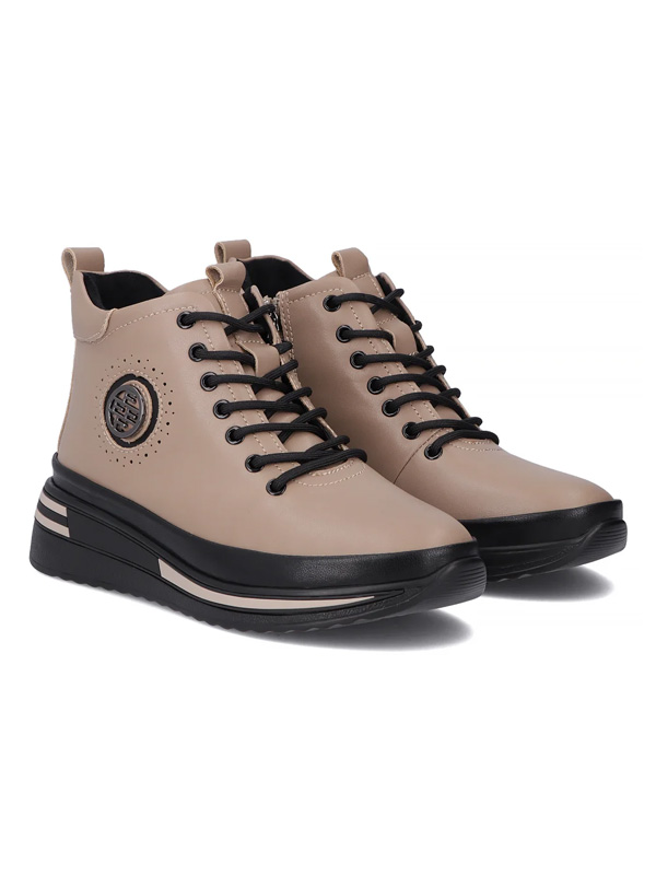 Filippo Leather Insulated Women’s Ankle Boots On Platform Beige DBT4215-25-TP