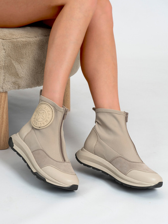Maciejka Leather-Fabric Ankle Boots Front-Zip Light Beige 06297-22/00-8