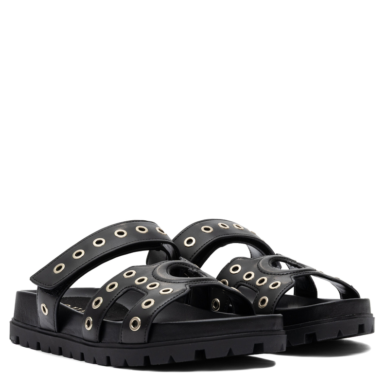 Guess Klapki Damskie Na Platformie z Oczkami Black FLPFAS-ELE03-BLK