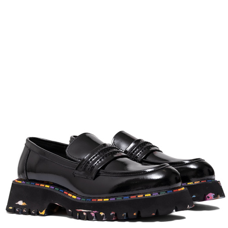 T. Sokolski Patent Leather Platform Loafers Chunky Sole Black CH-J25-75-BLK-L