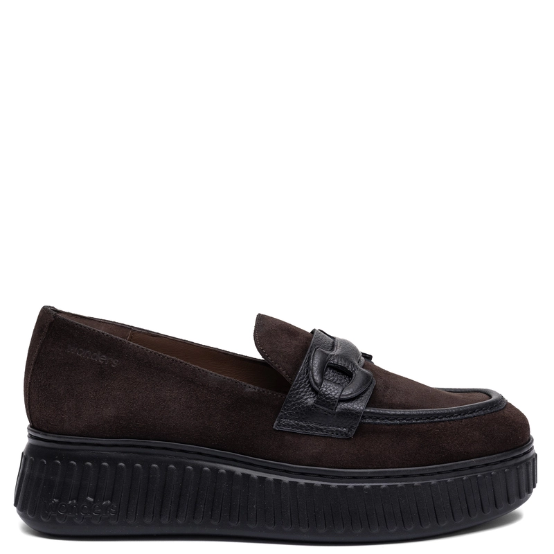 Wonders Charme Mokasyny Damskie Zamszowe Na Platformie Brązowe A-5203-Charme