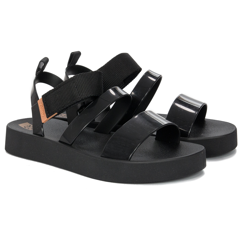 Zaxy Sandały damskie na rzepy Mood Sand Flatform Ad Black Czarne