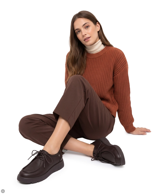 Maciejka Comfortable Leather Lace-Up Shoes Brown K7189-02/00-1