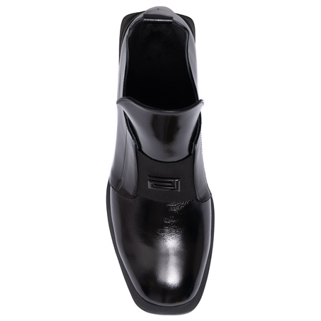 Boccato Botki Damskie Lakierowane Botki Wsuwane Czarne 049-1738SA-102T