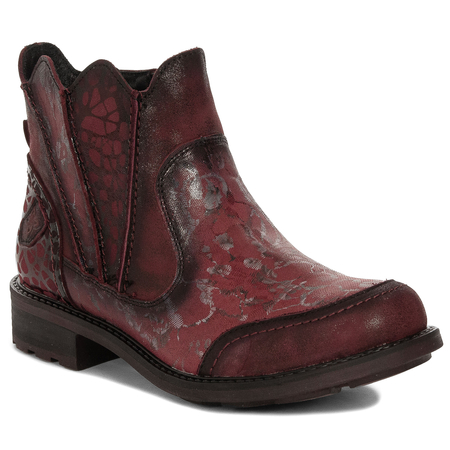 Maciejka Leather Flat Patterned Ankle Boots Burgundy 07006-23/00-8