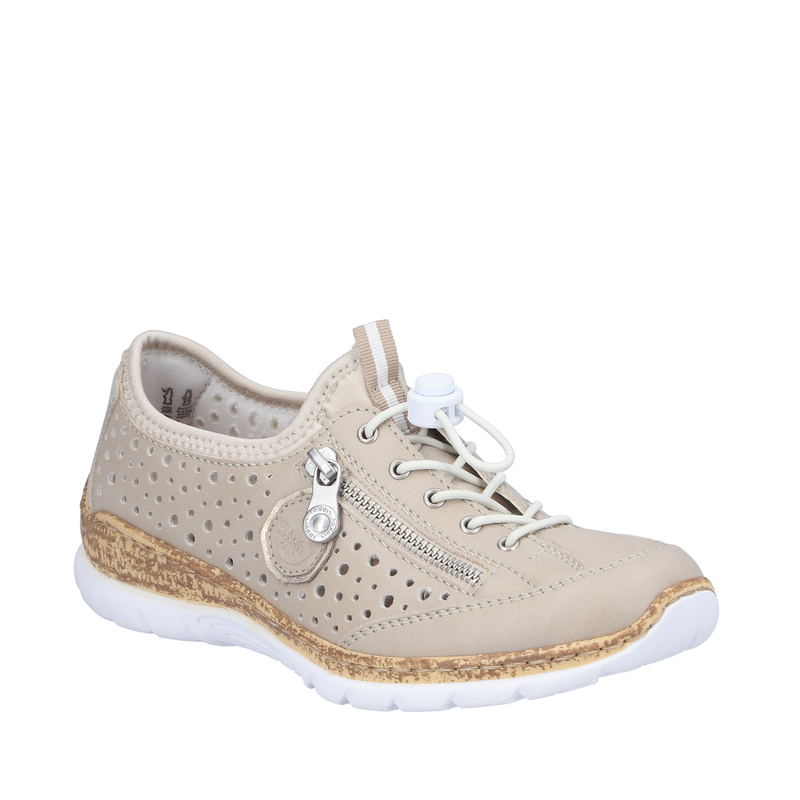 Rieker Perforated Women’s Sneakers Low Shoes With Side Zipper Beige N42P6-62