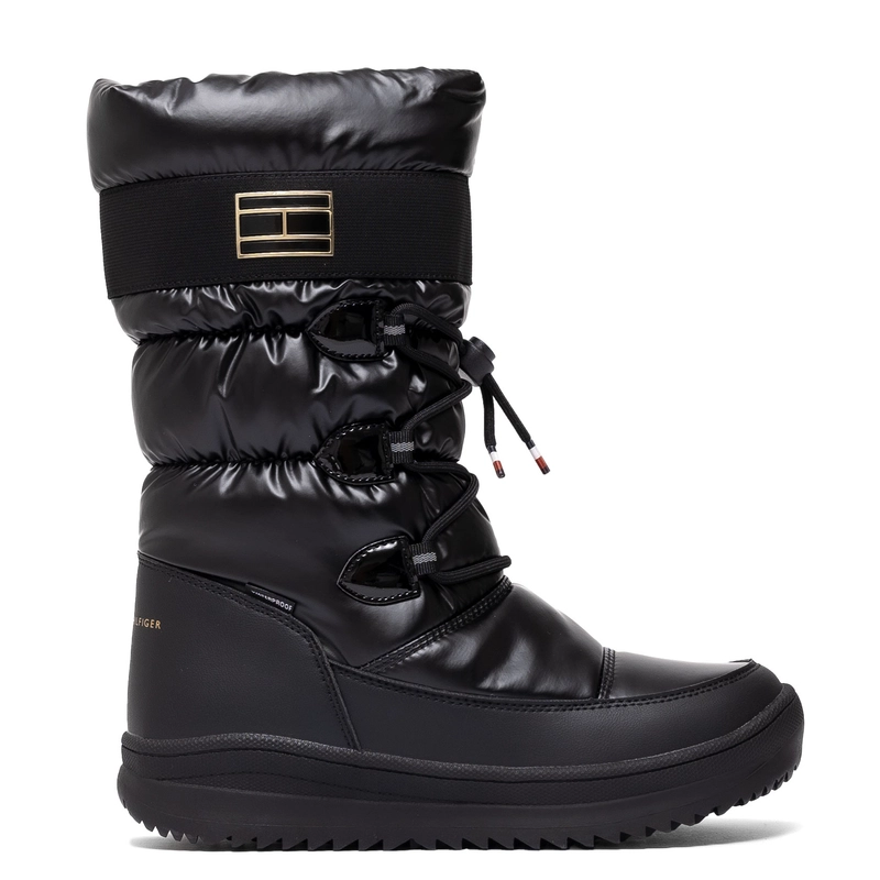 Tommy Hilfiger Puffer Snow Boots Zipper And Lacing Black T3A6-34053-BLACK