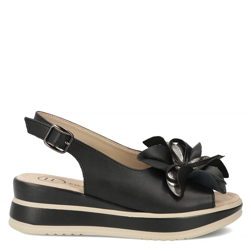 Filippo Leather Wedge Sandals With Flower Black DS7045-26-BK
