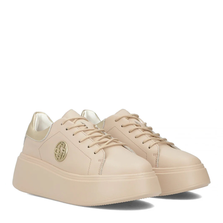 Filippo Skórzane Sneakersy Platformowe Półbuty Złota Wstawka Beżowe DP6058/25 BE