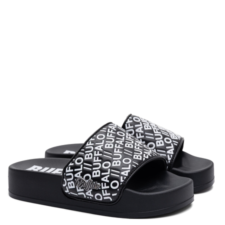 Buffalo Comfortable With Logo Platform Slides Black 1602327-BLW