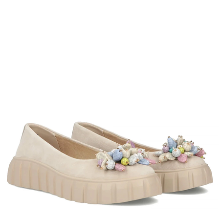 Filippo Suede Leather Platform Shoes Beige DP6996-26-BE