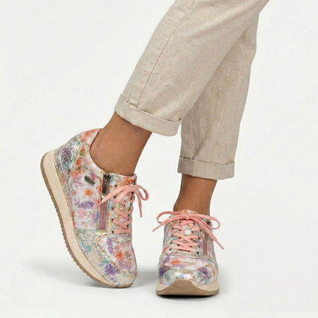 Laura Vita Sneakersy w Kwiaty Półbuty na Platformie Różowo-Wielokolorowe Gycmo-58-Rose