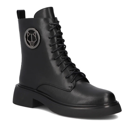 Filippo DBT6408 Skórzane botki damskie workery czarne z ozdobą