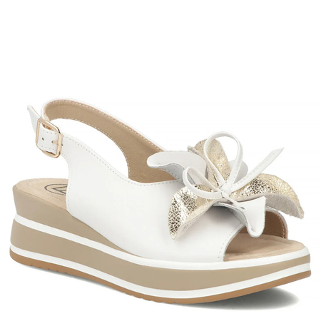 Filippo Leather Wedge Sandals With Decorative Flower White DS7045-26-WH
