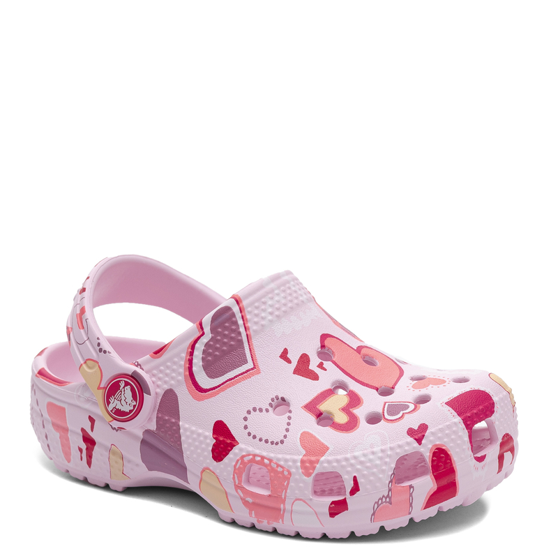 Crocs Classic Heart Print Clog Klapki Dziecięce Różowe W Kolorowe Serca 209755-7CI