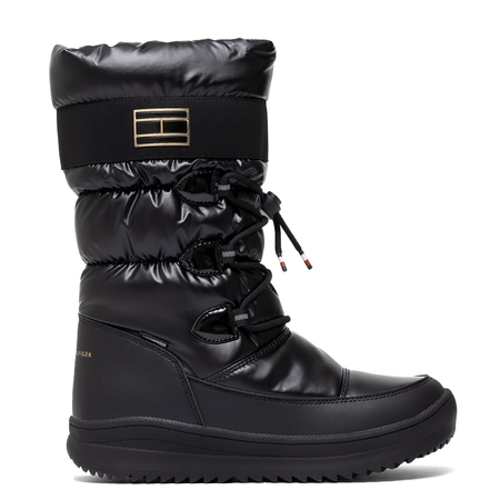 Tommy Hilfiger Puffer Snow Boots Zipper And Lacing Black T3A6-34053-BLACK