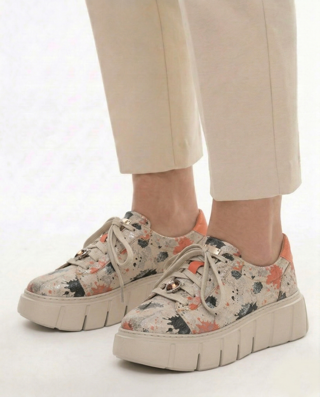 Maciejka leather women’s platform sneakers artistic print multicolor 06891-18/00-8
