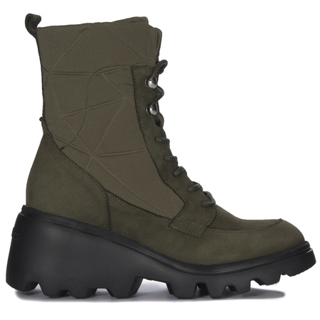 Wonders Botki damskie skórzane na platformie Alga Khaki