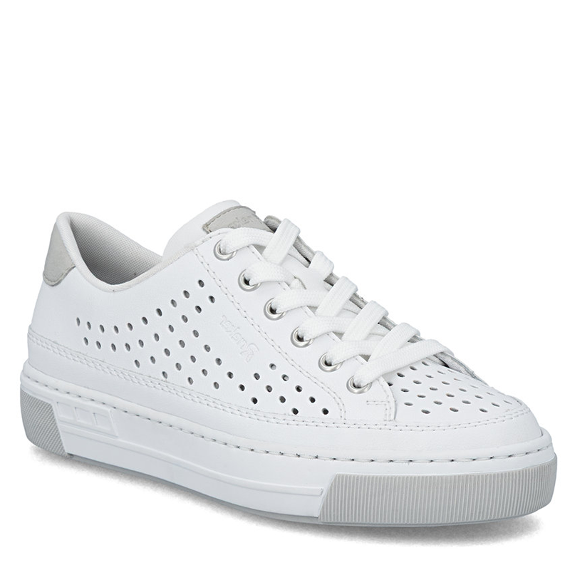 Rieker Leather Openwork Lace-Up Sneakers White L8849-80