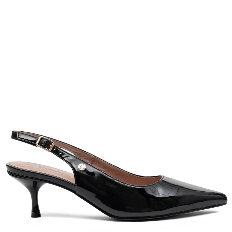 Maciejka Skórzane Lakierowane Czółenka Slingback Na Szpilce Czarne K7448-01/00-1