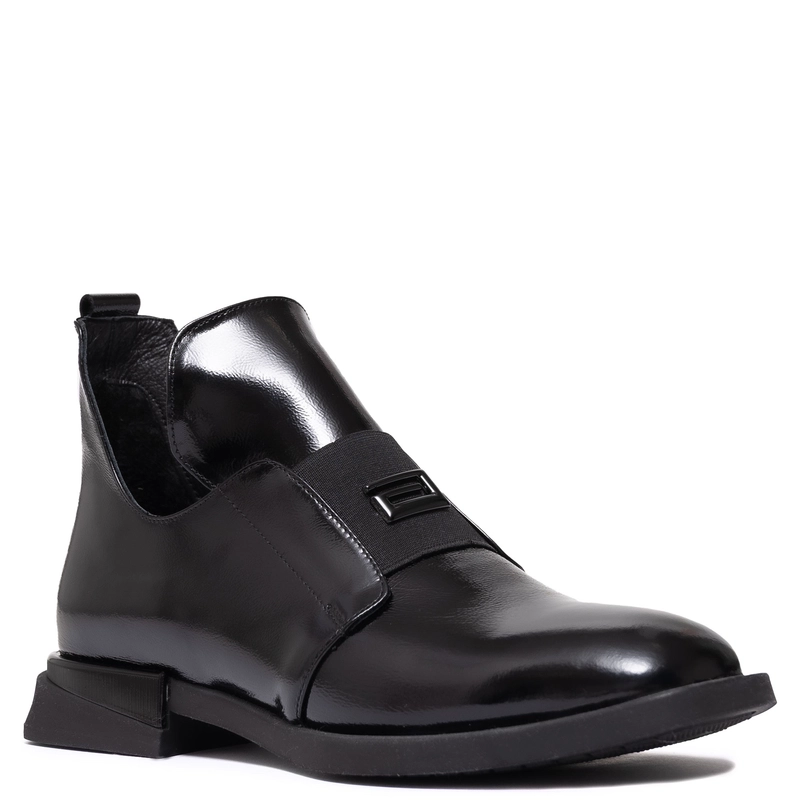 Boccato Botki Damskie Lakierowane Botki Wsuwane Czarne 049-1738SA-102T