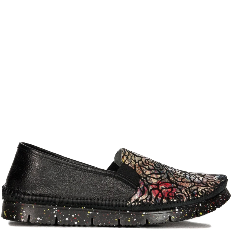 Maciejka 03512-58/00-0 Black + Flowers Flat Shoes