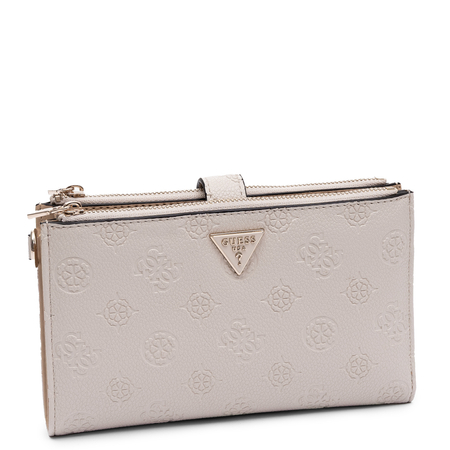 Guess Elegancki Zapinany Na Zamek Portfel Damski Z Paskiem Beżowy SWPD2222157-BONE