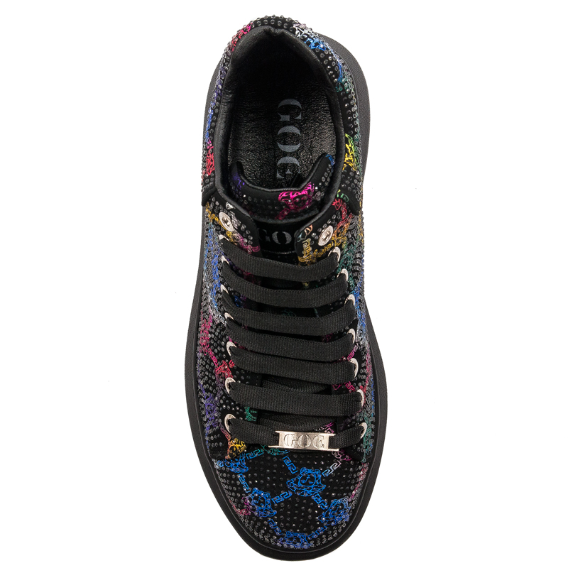 GOE Women's warm leather Glossy black and multicolor boots