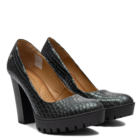 Maciejka Leather Pumps Block Heel Platform Green 2629W-02/00-1