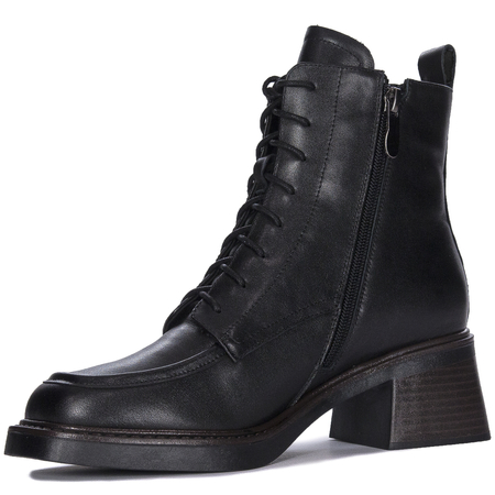 Maciejka Eleganckie Sznurowane Botki Na Klocku Czarne N3112-01/00-8