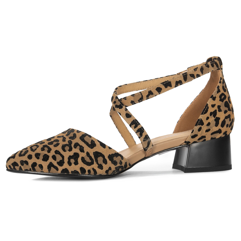 Maciejka Leather Leopard Print Pumps With Low Block Heel Beige-Black K6807-43/00-1
