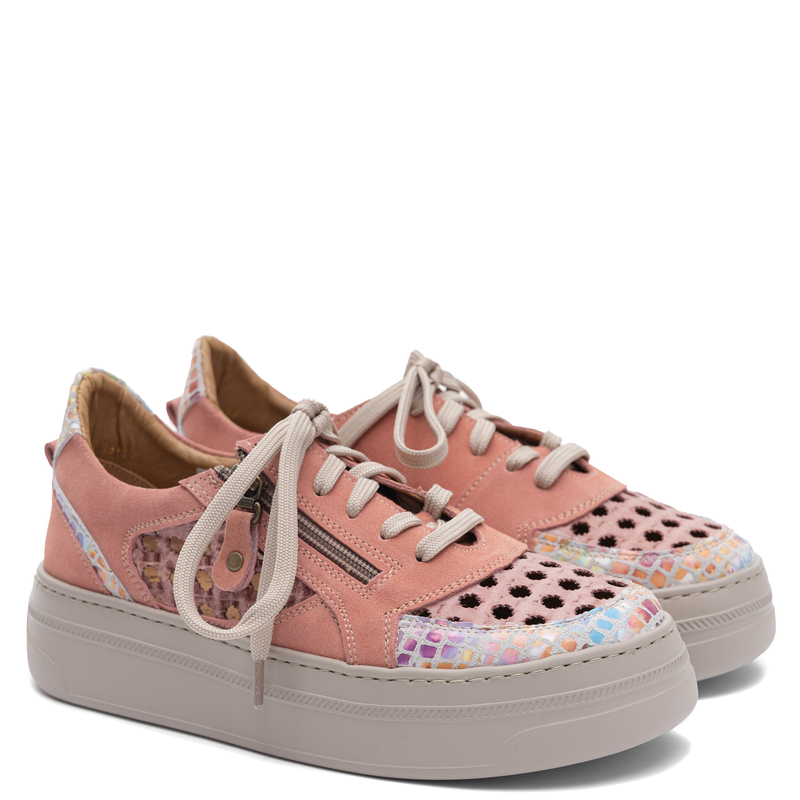 Maciejka Leather Openwork Platform Sneakers Pink 07317-15/00-1